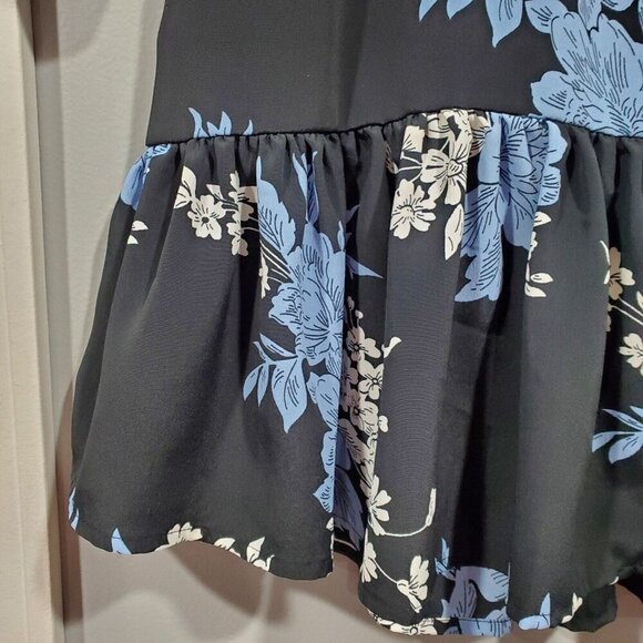 Asos Women's Black Blue Floral Short-Sleeved Peplum Top Blouse Ruffles Sz 4 - Picture 5 of 12